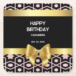 Rose Gold Egypt Geometric Gold Bow Happy Geburtsta Rechteckiger Pappuntersetzer