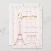 Rose Gold Eiffelturm Confetti Stripe Quinceanera Einladung (Vorderseite)