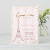 Rose Gold Eiffelturm Confetti Stripe Quinceanera Einladung (Stehend Vorderseite)