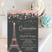 Rose Gold Eiffelturm, Tropfen Dots Quinceañera Einladung
