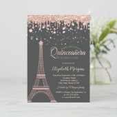 Rose Gold Eiffelturm, Tropfen Dots Quinceañera Einladung (Stehend Vorderseite)