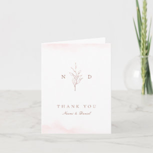 Rose Gold einfache botanische Blätter Monogramm Ho Dankeskarte