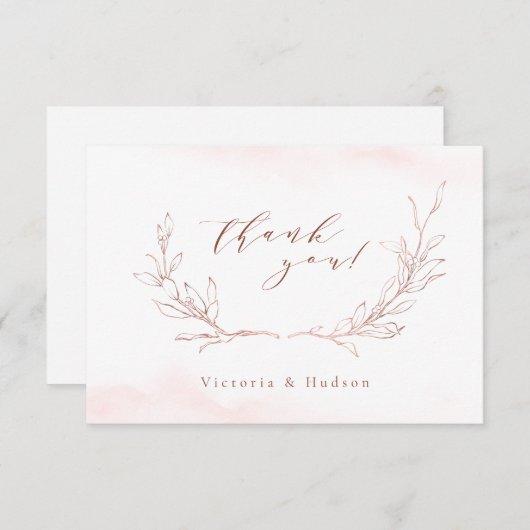 Rose Gold, einfache botanische Kranzhochzeit Dankeskarte (Vorne/Hinten)