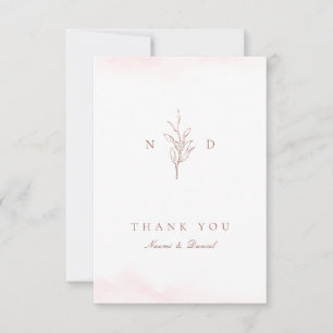 Rose gold Einfache botanische Monogramm Hochzeit D Dankeskarte
