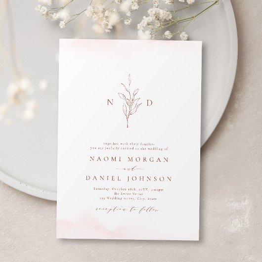 Rose Gold einfache botanische Monogramm rustikale  Einladung