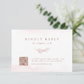 Rose Gold einfache botanische QR-Code Hochzeit RSVP Karte (Stehend Vorderseite)