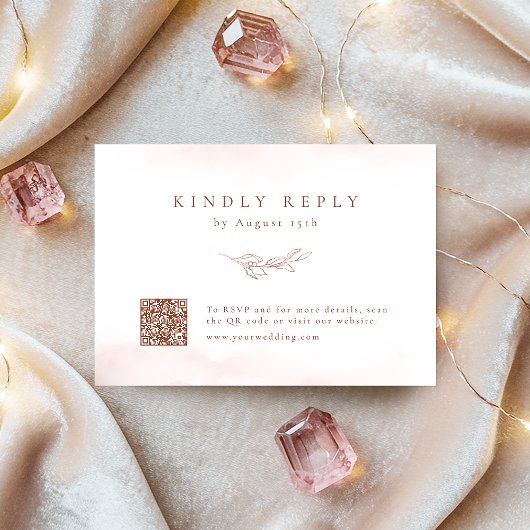 Rose Gold einfache botanische QR-Code Hochzeit RSVP Karte