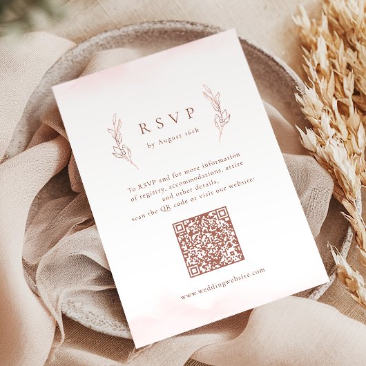 Rose Gold einfache botanische QR-Code Hochzeit RSVP Karte