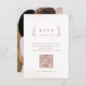 Rose Gold einfache botanische QR-Code Hochzeit RSVP Karte (Vorne/Hinten)