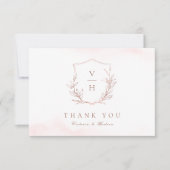 Rose Gold einfache botanische Wappen Monogramm Hoc Dankeskarte (Vorderseite)
