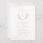 Rose Gold einfache botanische Wappen Monogramm Hoc Einladung (Vorderseite)