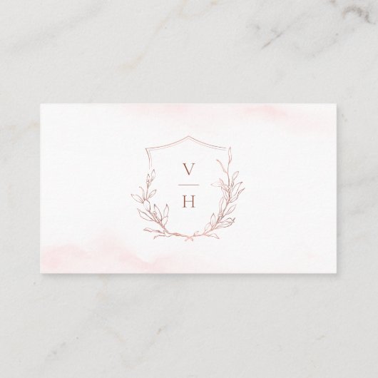 Rose Gold einfache botanische Wappen Monogramm Hoc Platzkarte (Rückseite)