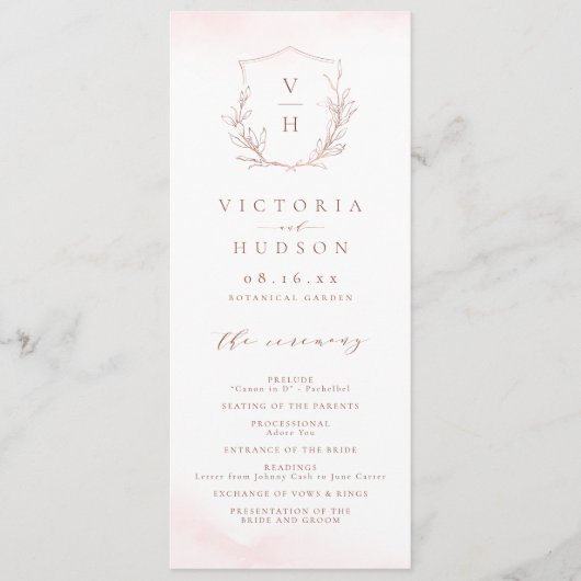 Rose Gold einfache botanische Wappen Monogramm Hoc Programm (Vorderseite)