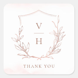 Rose Gold einfache botanische Wappen Monogramm Hoc Quadratischer Aufkleber