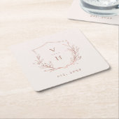 Rose Gold einfache botanische Wappen Monogramm Hoc Rechteckiger Pappuntersetzer (angewinkelt)