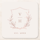 Rose Gold einfache botanische Wappen Monogramm Hoc Rechteckiger Pappuntersetzer (Vorderseite)