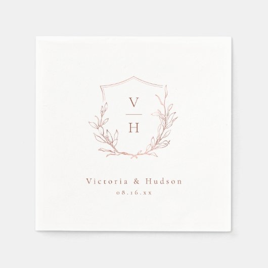 Rose Gold einfache botanische Wappen Monogramm Hoc Serviette (Vorderseite)
