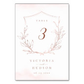 Rose Gold einfache botanische Wappen Monogramm Hoc Tischnummer (Rückseite)
