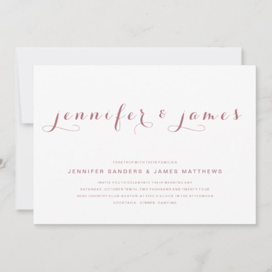 Rose Gold Einfache, elegante Skripte Moderne Hochz Einladung (Vorderseite)
