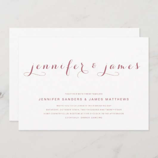 Rose Gold Einfache, elegante Skripte Moderne Hochz Einladung (Vorne/Hinten)