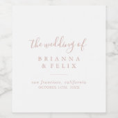 Rose Gold Einfache Minimalistische Hochzeitsweinet Weinetikett (Einzelnes Label)