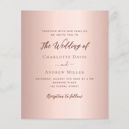 Rose Gold einfache QR-Code UAWG Hochzeitseinladung (Vorderseite)