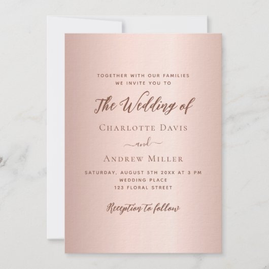 Rose Gold einfache QR-Code UAWG Luxus Hochzeit Einladung (Vorderseite)