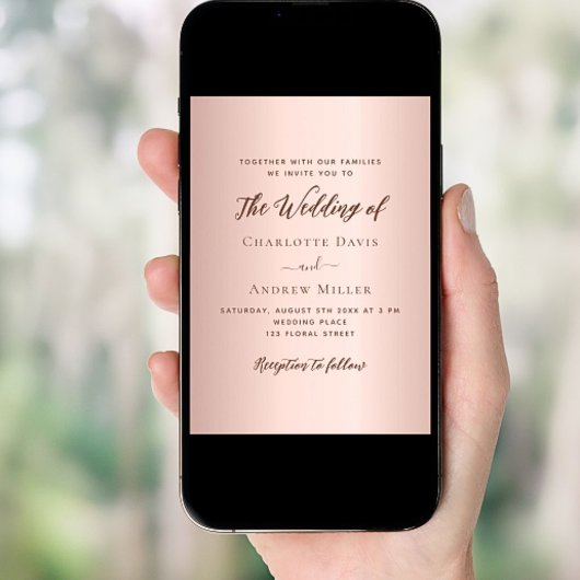 Rose Gold einfache QR-Code UAWG Luxus Hochzeit Einladung