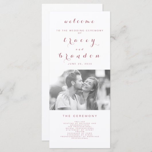 Rose Gold Einfache Skripte Modernes Foto Hochzeit Programm (Vorne/Hinten)