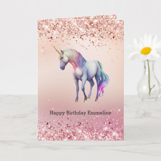Rose Gold Einhorn Sparkle Karte (Kleine Pflanze)