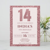 Rose Gold Einladung zum 14. Geburtstag (Stehend Vorderseite)