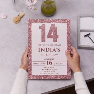 Rose Gold Einladung zum 14. Geburtstag