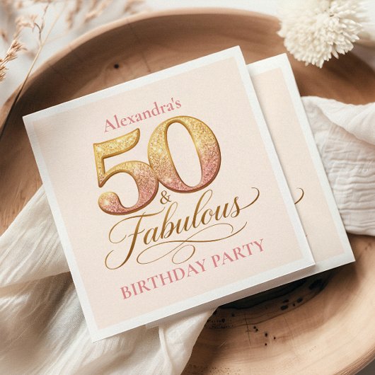Rose Gold Elegant 50th Birthday Serviette