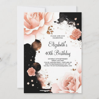 Rose Gold Elegant Girly Digital 40. Geburtstag Einladung