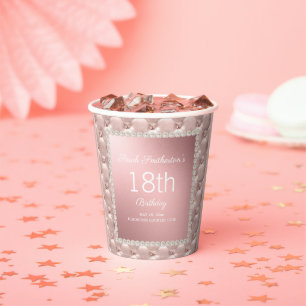 Rose Gold Elegant Pink und Perlen 18. Geburtstag Pappbecher