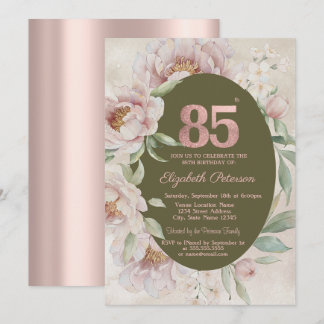 Rose Gold Elegante Blumen 85. Geburtstag Einladung