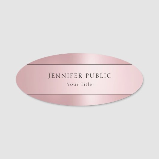 Rose Gold Elegante Einfache Vorlage Trendy Oval Namensschild (Vorderseite)