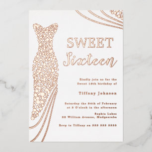 Rose Gold Elegante Foil Dress Sweet 16 Geburtstag Folieneinladung