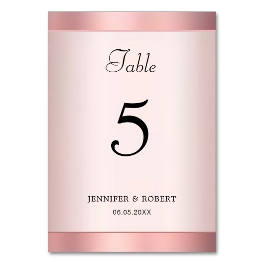 Rose Gold Elegante Handschrift Moderne Vorlage Tischnummer (Vorderseite)