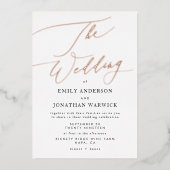 Rose Gold Elegante Hochzeit mit traditioneller Kal Folieneinladung (Vorderseite)