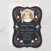 Rose Gold Elegante Jugendstil-Owls QR Hochzeit Einladung (Vorderseite)