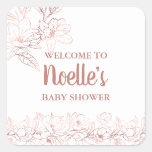 Rose Gold Elegante Magnolia Blume, Babydusche Quadratischer Aufkleber