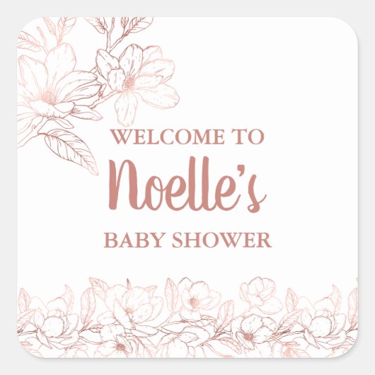 Rose Gold Elegante Magnolia Blume, Babydusche Quadratischer Aufkleber (Vorderseite)