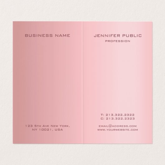 Rose Gold Elegante Moderne einfache Monogramm Vorl Visitenkarten (Innenseite Aufgefaltet)