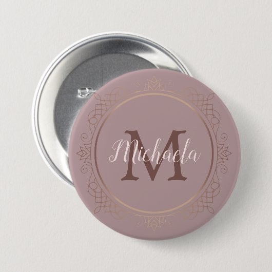 Rose Gold Elegante Monogram Moderne Vorlage Button (Vorne & Hinten)
