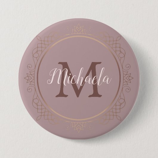 Rose Gold Elegante Monogram Moderne Vorlage Button (Vorderseite)