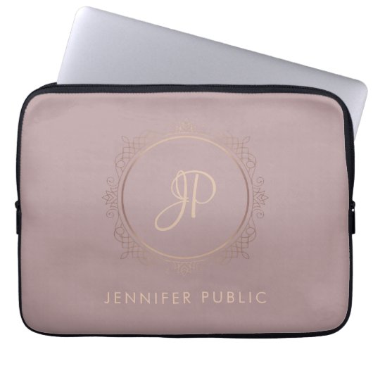Rose Gold Elegante Monogram Trendy Template Laptopschutzhülle (Vorderseite)