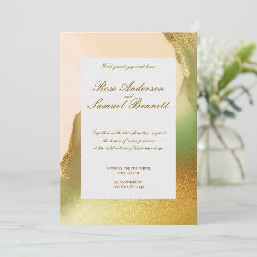 Rose Gold Elegante Monogram Wedding Einladung (Stehend Vorderseite)