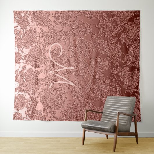 Rose Gold Elegante Monogram Wedding Foto Stand Wandteppich (Beispiel (Horizontal))