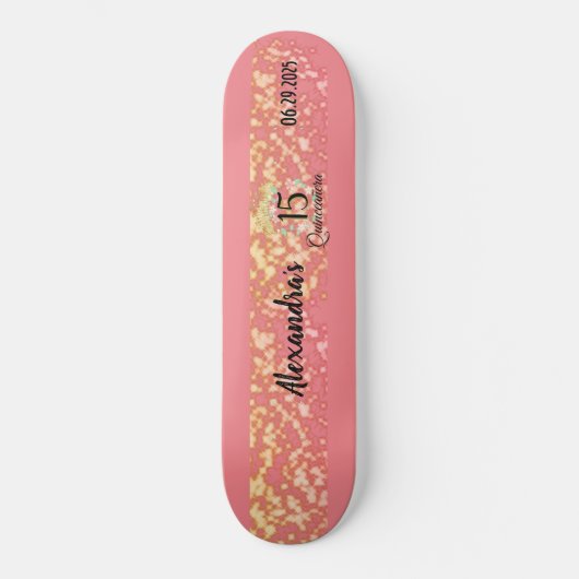Rose Gold Elegante Quinceanera Feier Skateboard (Vorderseite)